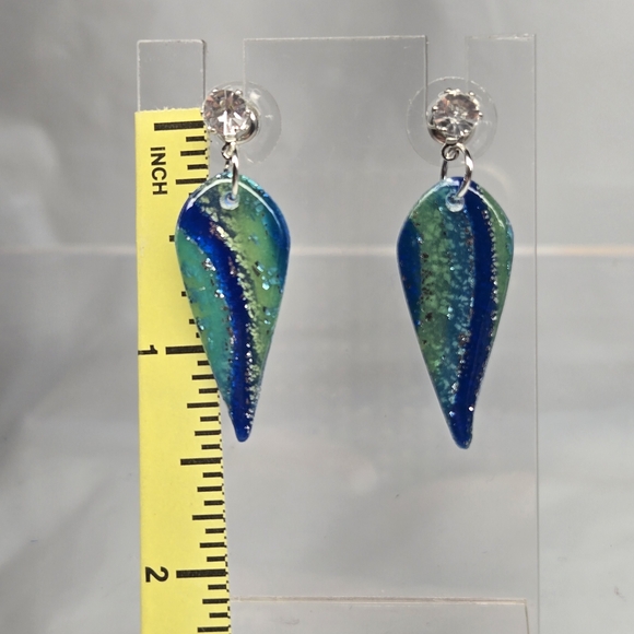 Erins Lovely Creations Jewelry - #176- Vibrant Blue and Green Leaf Earrings